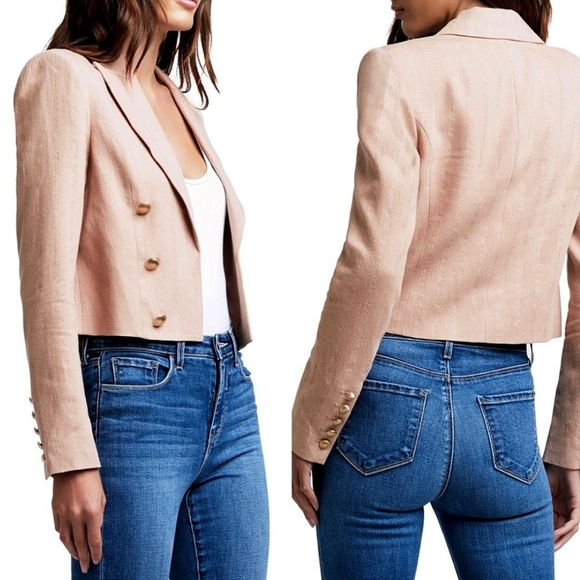 L'AGENCE Metallic Stripe Thread Crop Barbiecore Blazer - Picture 5 of 12